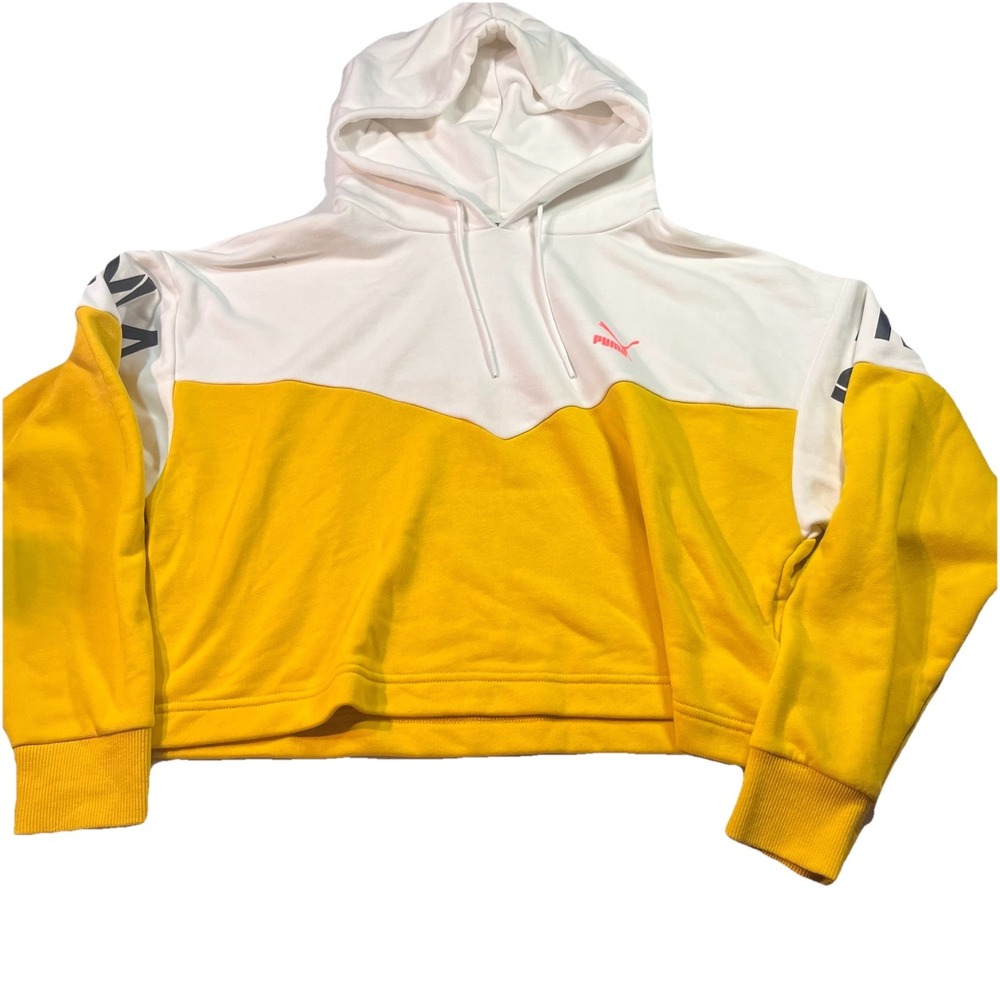 Puma XTG Women's Cropped Hoodie Size M Yellow White Sharp EUC